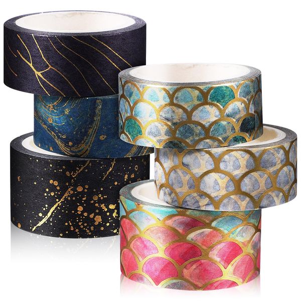 VILLCASE Washi Tape Set, 6 Rollens Washi Tape mit Rhyolith und Wasserrippel, Dekoratives Masking Tape Folie Washi Tape und Papierklebeband zum Basteln (2cm/1.5cm Breit)