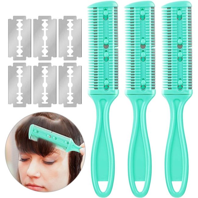 3 Pieces Razor Comb with 10 Pieces Razors, Hair Cutter Comb Cutting Scissors, Do