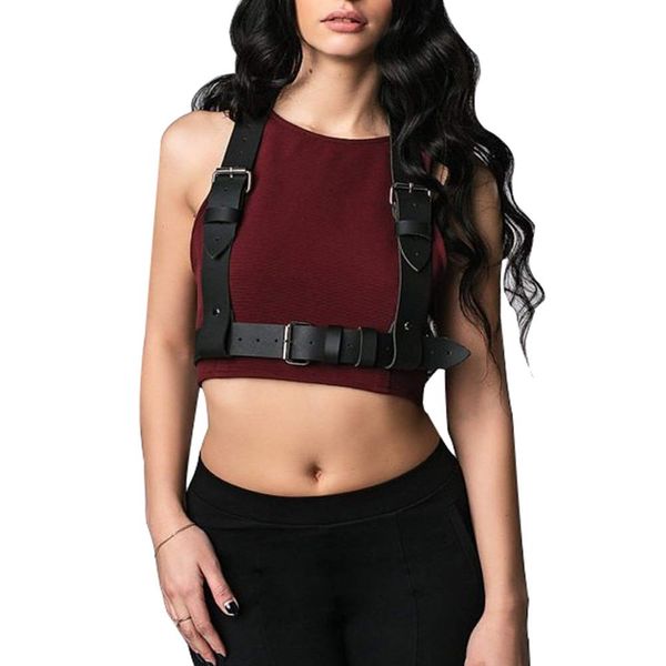 Women's Punk Waist Belt Body Chain Faux Leather Harness Adjustable with Buckles and O-Rings(SS15)