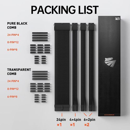 AsiaHorse 18AWG PSU Cable Extension Sleeved Custom Mod GPU PC Audio Video Power Supply Soft Braided Cables with Two Color Comb Kit 24P/8P to 6+2P/ 8P to 4+4P 30CM