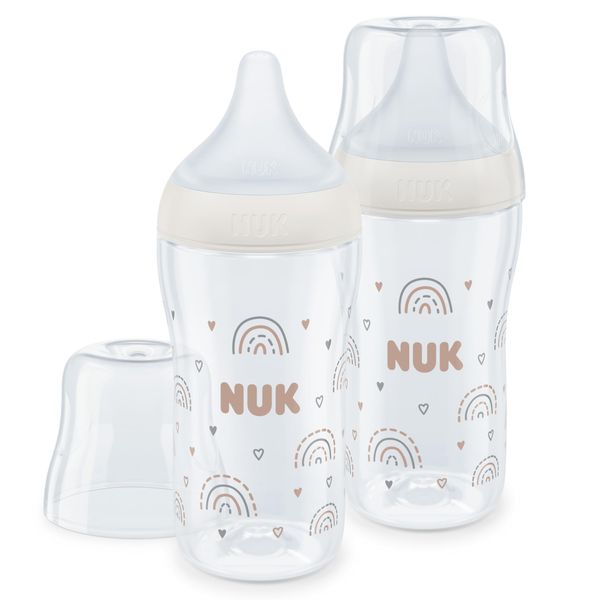 NUK Perfect Match Babyflaschenset | Ab 3 Monate | Passt sich dem Baby an | Temperature Control | Anti-Colic | 260 ml | BPA-frei | Silikontrinksauger, Medium | Regenbogen | 2 Stück