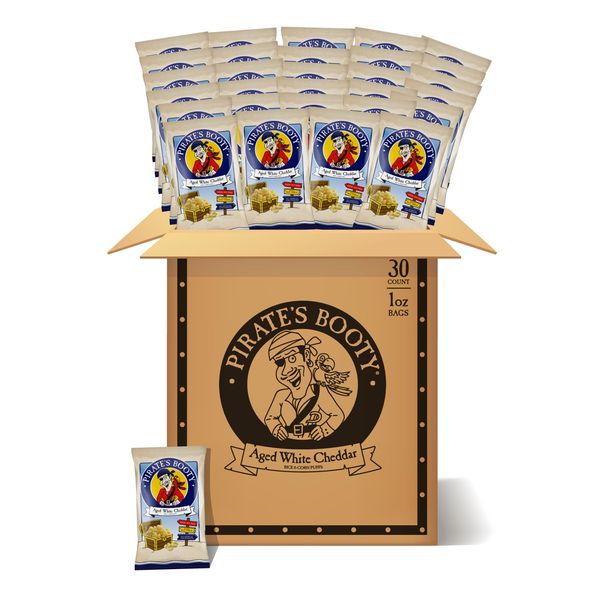 Pirate's Booty Aged White Cheddar Cheese Puffs, Gluten Free, Healthy Kids Snacks, 1oz Individual Size Snack Bags (30 Count)