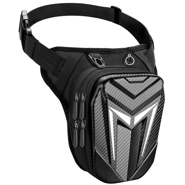 Mohard Beintasche Motorrad, wasserdichte Oberschenkeltasche Gürteltasche, Robuste Eva Motorrad Tasche Bein, Erweiterbare Aufbewahrung Bauchtasche, Leder & Satteltaschen für Radeln, Wandern, Klettern