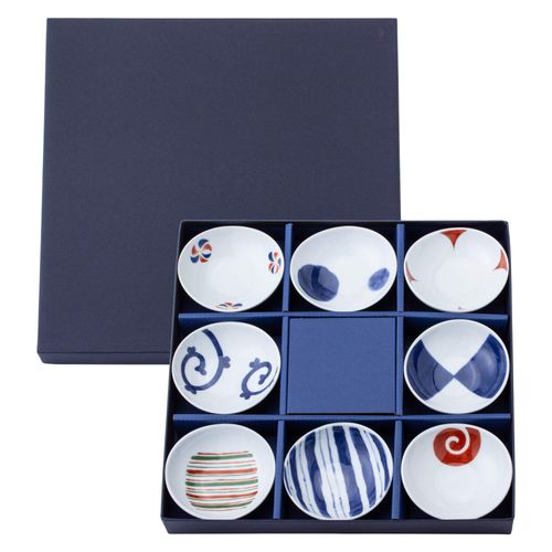 西海陶器 Bluer Round Dyed Japanese Woodblock Prints Stamped Changes Suehiro delicacy for 5pc 13307