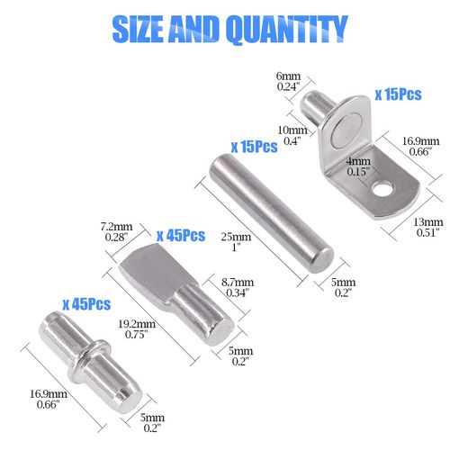 Glarks 120-Pieces 4 Styles Shelf Bracket Pegs Cabinet Furniture Shelf Pins Support Nickel Plated - Silver