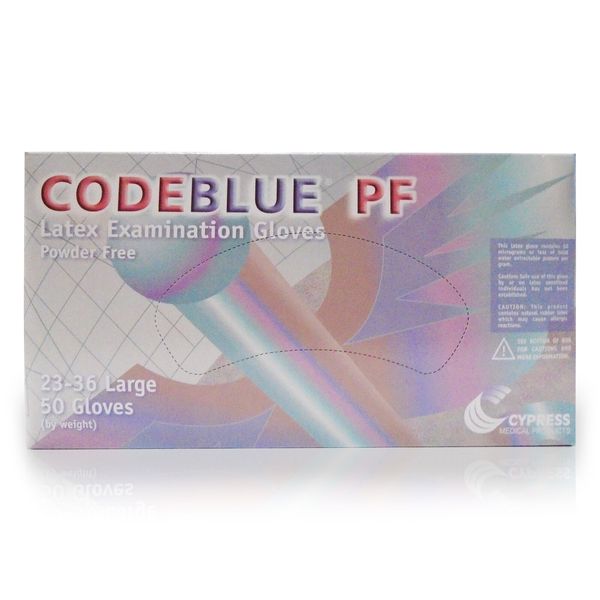 CODEBLUE PF Latex Exam Glove Extended Cuff Length LARGE 23-36 50 per Box