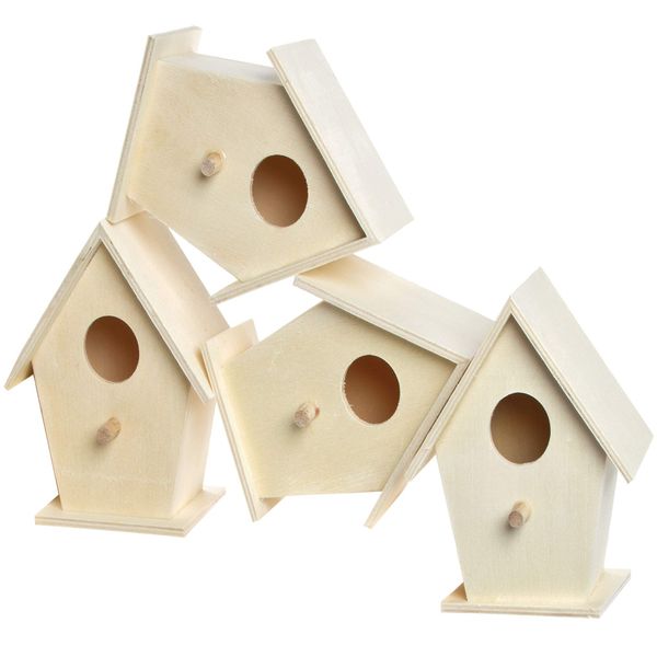 Baker Ross EC1235 Mini Wooden Birdhouses (Box of 4) For Kids to Decorate, Arts and Crafts,12 x 9.5 cm