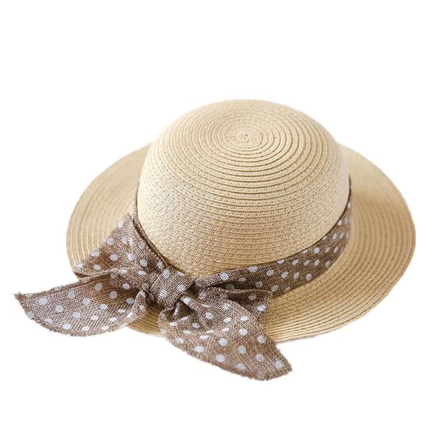 Connectyle Kids Classic Lovely Summer Straw Hat Cap Bowknot Beach Sun Protection Hats for Girls, 50 19.7"Head Girth, fit to 2 3T, Beige