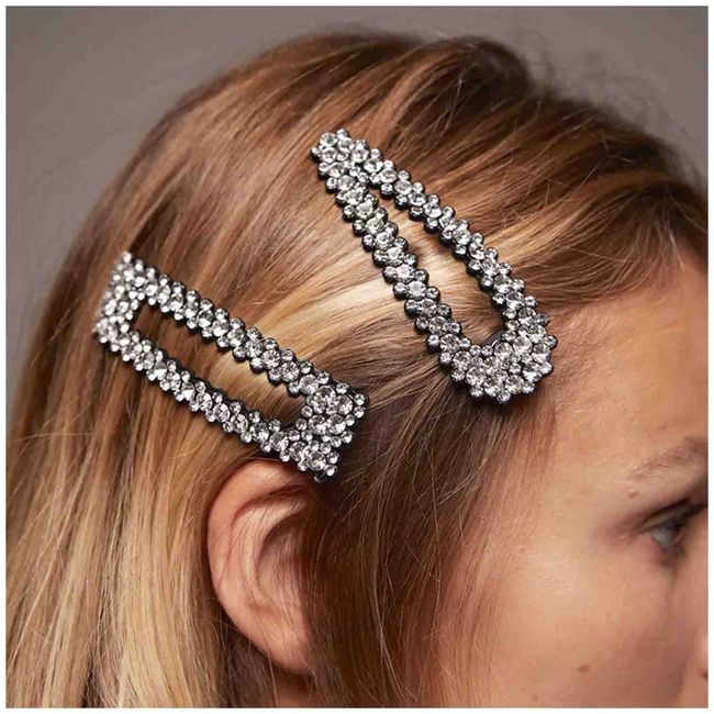 Cimenexe Bohemian Crystal Snap Hair Clips Rhinestone Snap Hairpin Crystal Hair Barrette Black Cz Hair Pins Clips Rhinestone Headwear Decorative Hair Accessories Jewelry for Women and Girls (Style2)