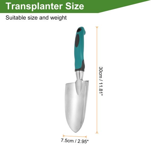 HARFINGTON Garden Hand Shovel 11.81 x 2.95 Aluminum Transplanting Trowel with Handle Garden Tools for Gardening Weeding Planting, Blue