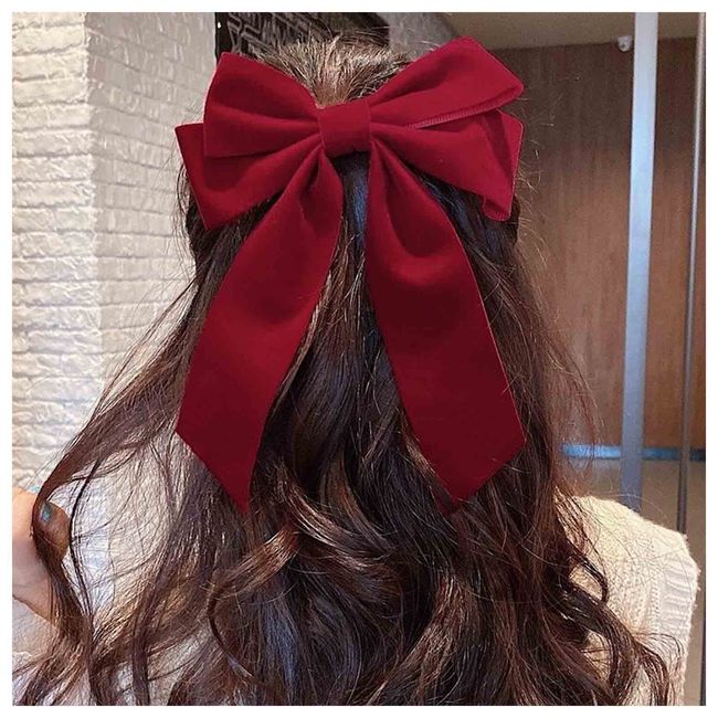 Dervivea Vintage Samtschleife Haarspange Große Bogenknoten Haarspange Clip Vintage Rot Satin Haarspangen Pin Satinschleife Pferdeschwanzhalter Haiclips Dekoratives Haarzubehör Für Frauen