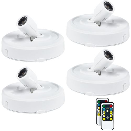 HOFUY 4 Pack Wireless LED Spotlight Battery Operated Picture Puck Lights with 2 Remote, Dimmable Stick Spot Lights with Timmer for Wall Display Painting Dartboard Artwork Accent Closet