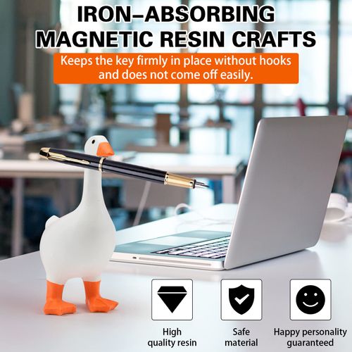 xinrongda Magnetic Goose Duck Key Holder, Magnetic Resin Goose Duck Shape Key Storage Rack, 3D Printed Animal Figurines Mini Tool Holder for Kitchen Office Bathroom Living Room Decor (Yellow)