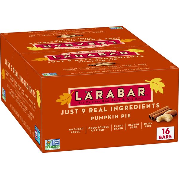 LÄRABAR Pumpkin Pie, Gluten Free Vegan Fruit & Nut Bar, 1.6 oz, 16 ct