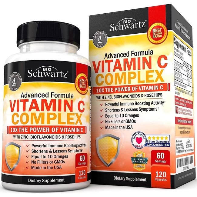 Vitamin C Complex Supplement, Vitamin C 1000mg Capsules w/ Rose Hips Zinc 120 ct