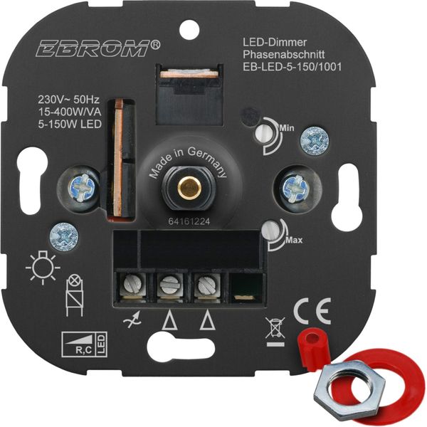 EBROM® Komplettset LED Drehdimmer 1001 + Busch Jäger Rahmen 1721- + Scheibe 2115-914 alpinweiß Balance Si - UP Unterputz LED Dimmer - Phasenabschnitt, LED 5-150 Watt dimmbare Halogen etc. 15-400 W/VA