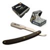 CS Black Pattern Stainless Straight Edge Barber Razor +100 Premium Single Blades