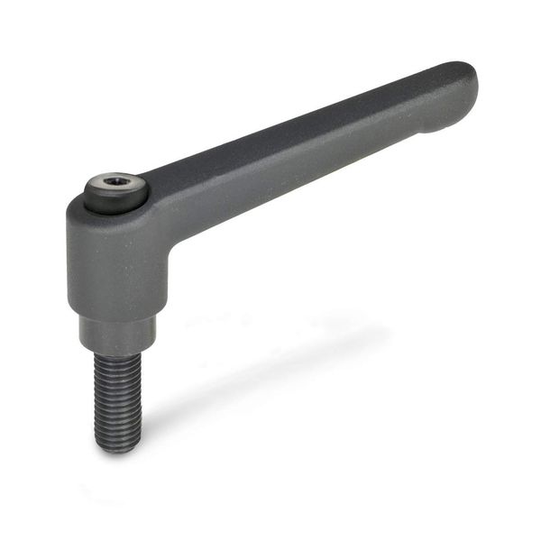 Ganter Normelemente Adjustable clamping lever with threaded screw - GN 300-92-M12-50-SW | Handle length: 92 mm | Burnished steel screw | Handle die-cast zinc black plastic coated | Pack of 1