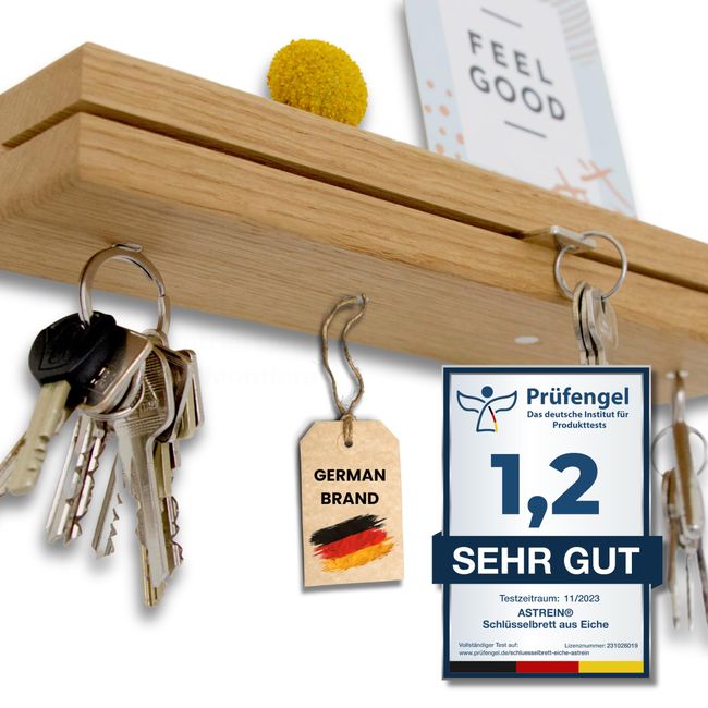 ASTREIN® | Schlüsselbrett aus Holz | Magnetisches Schlüsselbrett | Schlüsselaufbewahrung aus Eiche | Schlüsselhalter mit Ablage | Key Holder | XXL Ablage