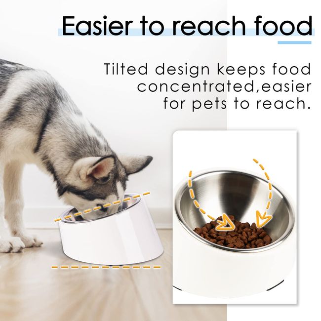 SuperDesign Dog & Cat Food Bowl, Pet Bowl, Stainless Steel with Stand, 15° Tilt, Easier to Eat, Includes Melamine Stand, Anti-Slip, Removable Bowl, Easy to Clean, Dishwasher Safe