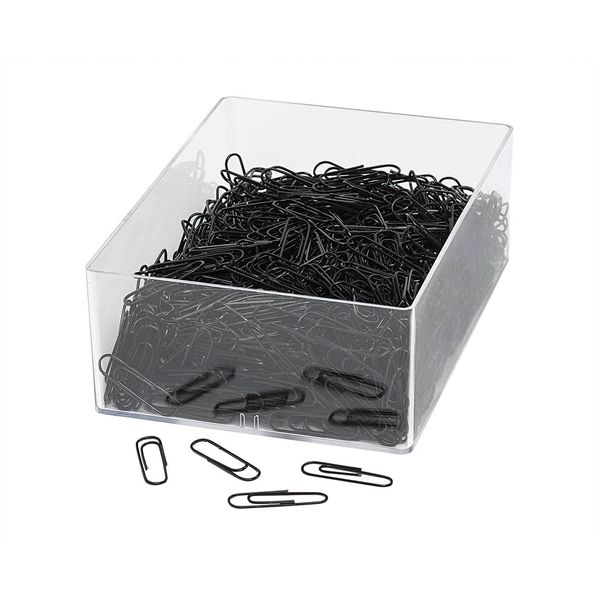 Wedo 901244601 Paper Clips 27 mm Metal Plastic Coating Black Set of 1000 in Transparent Box