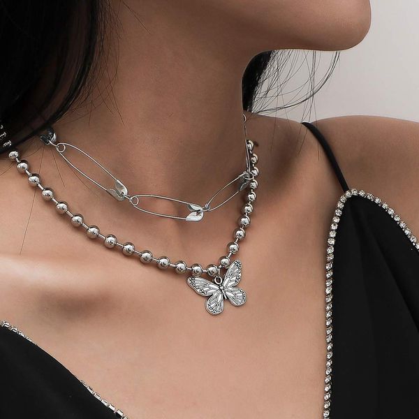 fxmimior Dainty Silver Chain Butterfly Layered Necklace Stackable Choker Necklace Minimalist Necklace Chain Jewelry for Women and Girls