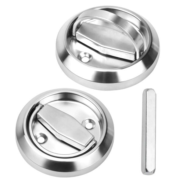 1 Pair Recessed Door Handle Round Flush Pull Handle Cabinet Door Latch Handle Drawer Knobs Stainless Steel Cup Ring Finger Pull with Square Door Lock Spindle Bar for Drawer Cupboard Cabinet Doors