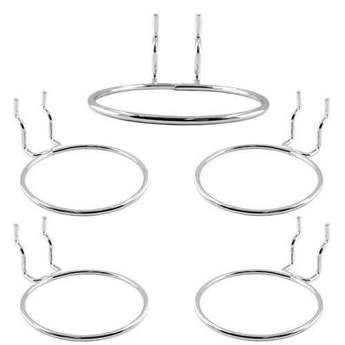 suiwotin 5pcs Pegboard Hooks, Stainless Steel Ring Style Pegboard Cup Holder for 1/4", 3/16", 1/8" Pegboards, Chrome Accessories Organizer for Storage Jars Bins (3" Ring-Shaped)
