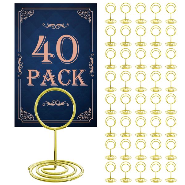 40PCS Table Number Holders, Place Cards Holder, Mini Food Labels Menu Holder, Photo Holders, Idea For Centerpieces, Wedding, Birthday, Party Decoration (Gold)