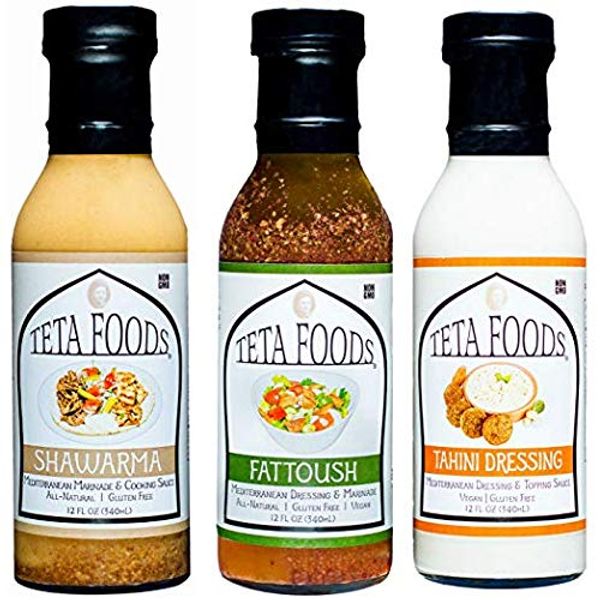 Teta Foods Fattoush, Tahini Dressing, and Shawarma Marinade - Mediterranean Flavor Bundle of 3 - 12oz