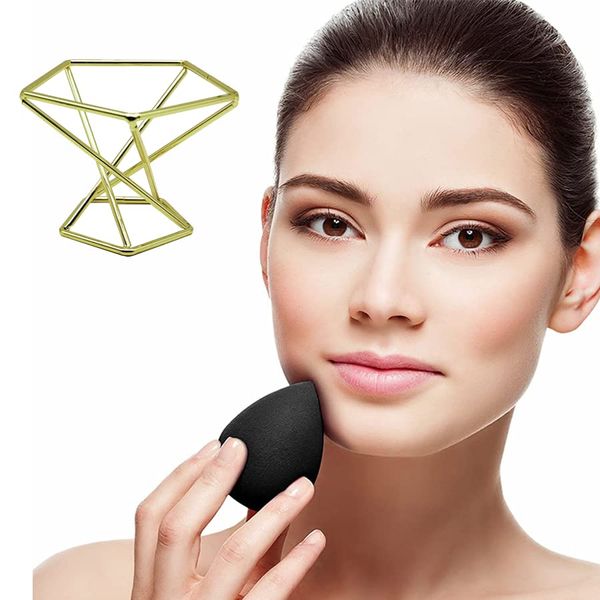 Helllabow Makeup Sponge Stand Rack, Metal Shelf Puff, Fluffy, Texture, Multi-functional, Absorbent, Elastic, Egg Shape, Gold