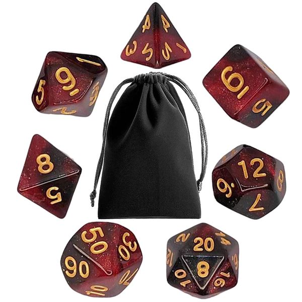 Polyhedral Dice Set 7Pcs Polyhedral RPG Dice DND Dice Set with Dice Bag for Table Games Dragons and Dungeons MTG RPG(Star Black Red)