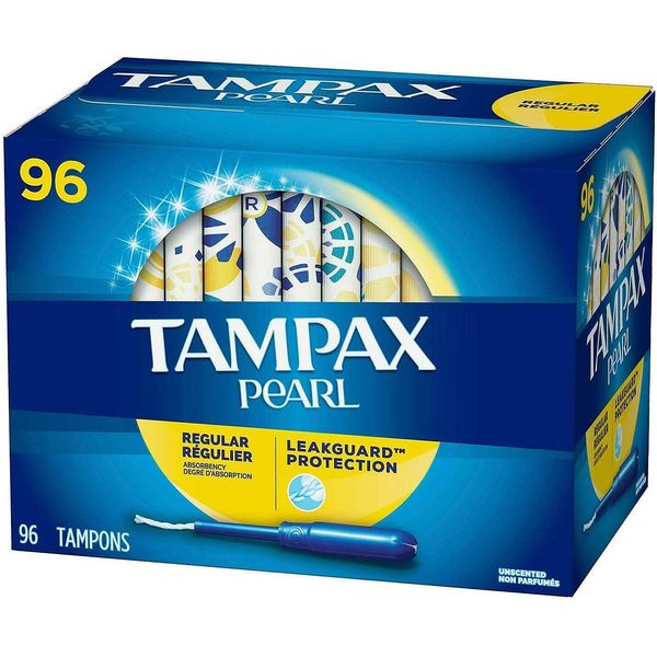 Tampax Pearl Regular Absorbency Unscented Tampons, 96 Count, Pack of 1