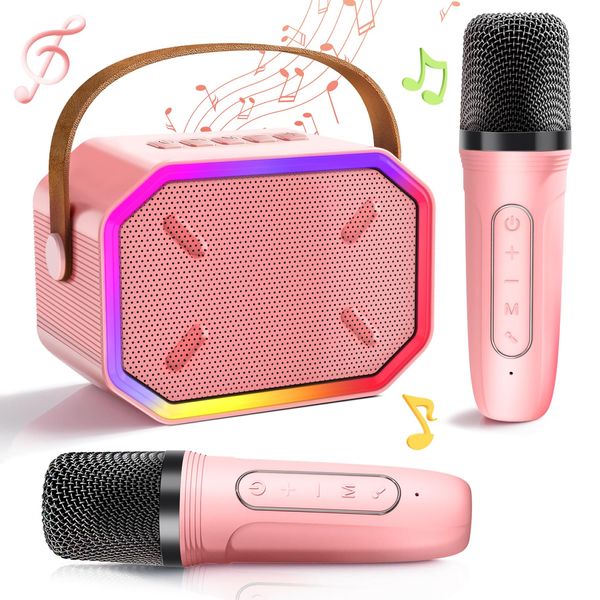 Kids Karaoke Machine with 2 Bluetooth Microphones - Toys for Girls 4 5 6 7 8 9 10 11 12 Years Old - Ideal Christmas Birthday Gift for Kids & Toddler- Portable Wireless Karaoke Speakers