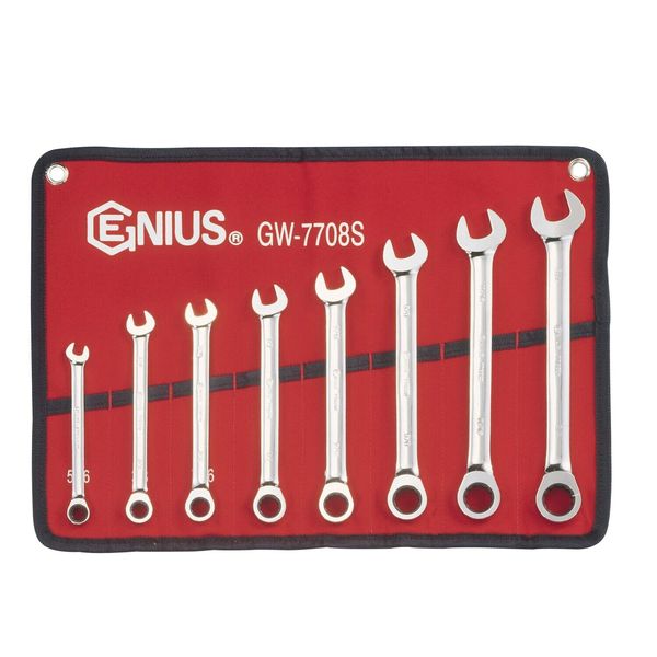 Genius Tools 8 Piece SAE Combination Ratcheting Wrench Set - GW-7708S