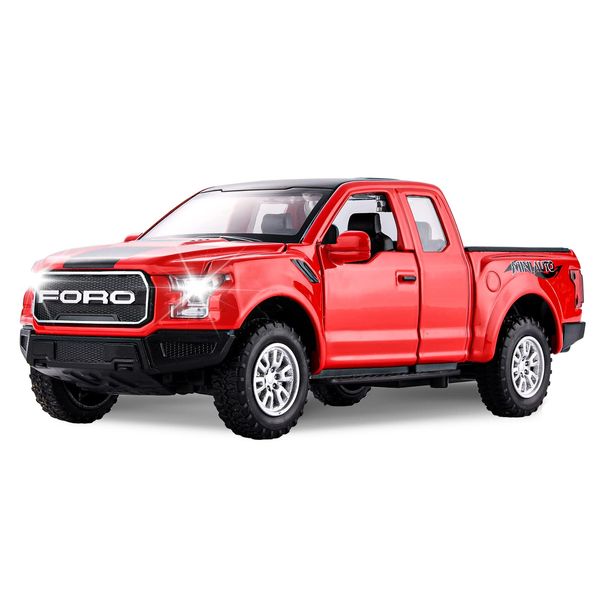 SASBSC F150 Pickup Truck Toys for Boys Age 3-8 Raptor Toy Trucks for Boy Ages 4-7 Diecast Metal Model Truck with Light and Sound Pull Back Toy Cars Gifts for 3+ Year Old Kids(Red)