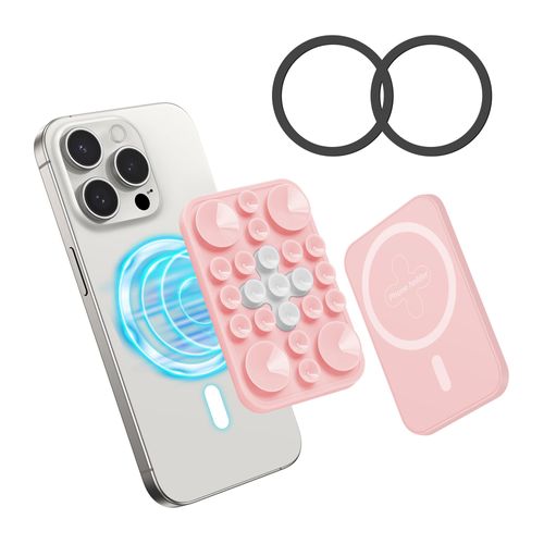 Lawonda Magnetic Suction Cup Phone Mount for MagSafe Case, Sticky Grip Anti-Slip Hands-Free Shower Phone Holder for iPhone 16/15/14/13/12, Removable Hands-Free Selfie/Video for Women Girl Teen, Pink