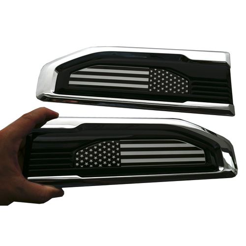 Pair New Custom USA Flag 5.3L 6.2L V8 Side Vent Emblems Kit 3D Car Badge Compatible with 2019-2026 GMC Sierra GM 85160715 86532094 (USA Flag-Chrome White)