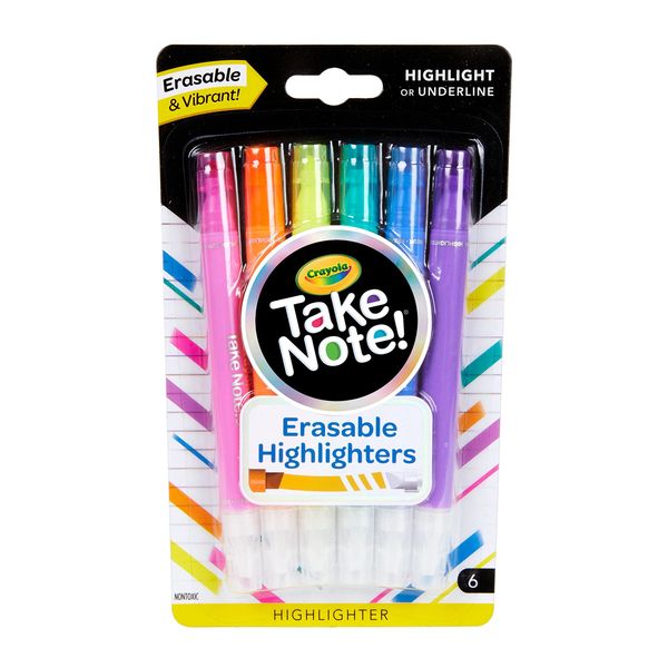 Crayola Take Note Erasable Highlighters, Cool School Supplies, Chisel Tip Markers, 6 Count