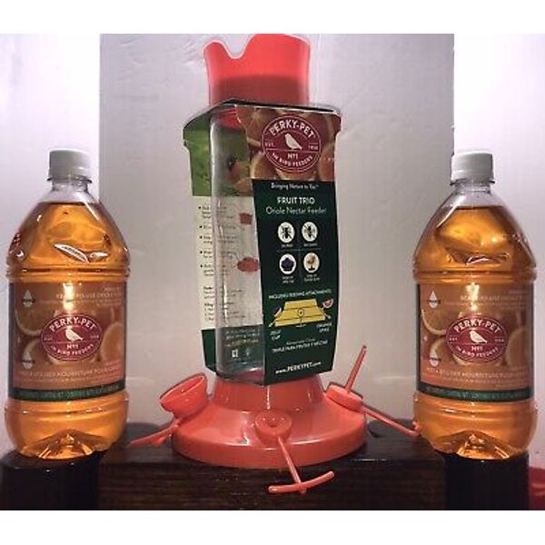 PERKY-PET FRUIT TRIO Oriole Nectar Feeder With 2 READY-TO-USE 33oz Oriole Food🔥