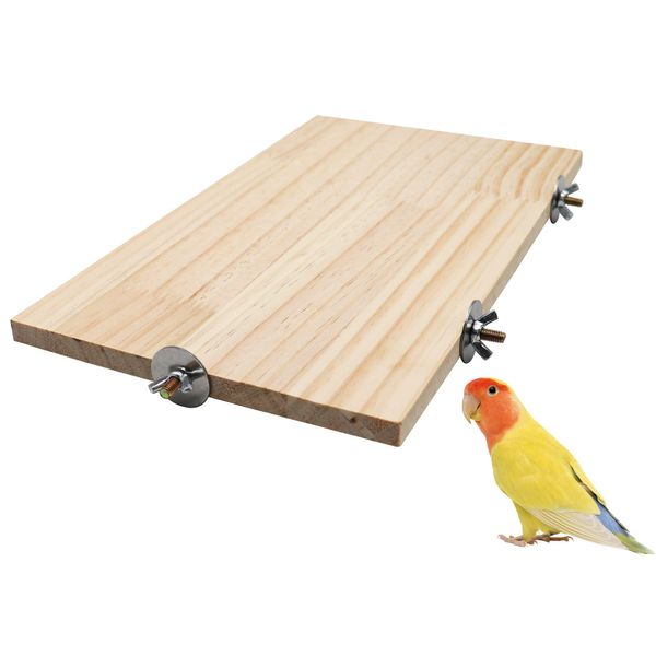 13.6×7.9 Inches Large Bird Perch Stand Platform, Natural Wooden Small Animals Cage Accessories, Rectangle Stand Perch Shelf for Parrot Parakeet Cockatiel Rat Hamster Guinea Pig Conure Chinchillas