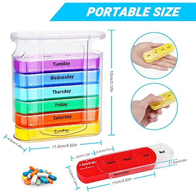 Weekly Pill Box, Plastic Medication Box, 28 Compartments Pill