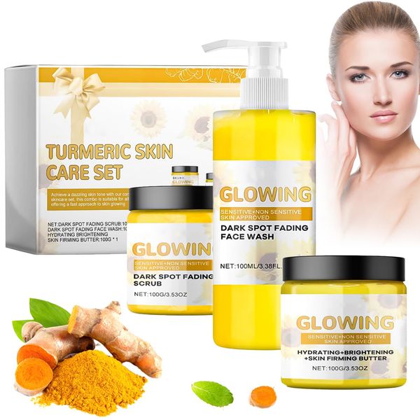 ThrivingAura Turmeric Glow Combo Skincare Set,Turmeric Skin Care Kit,Turmeric Face Wash,Turmeric Face Cream,Turmeric Glow Face Scrub,Brightening,Exfoliating,Clearing Blackheads,Naturally Moisturizing