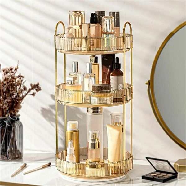 Cosmetic storage, transparent, 360° rotating, makeup box, large capacity, bathroom, vanity, washroom storage box, easy to organize, small item storage, multi-functional, cosmetic box