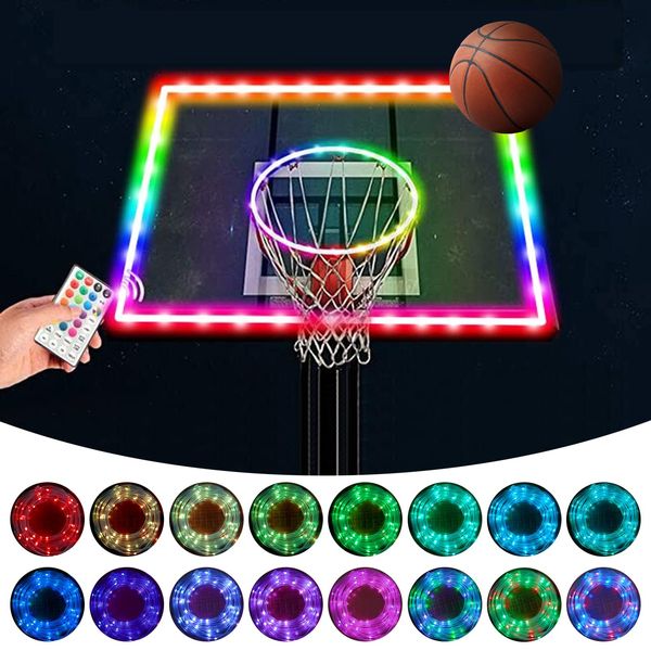 Green Bean LED Basketball Hoop Light Rim and Backboard, Remote Control Basketball Rim Light with 16 Colors 7 Flashing Mode for Playing Basketball in The Dark (Rim and Backboard not Included)