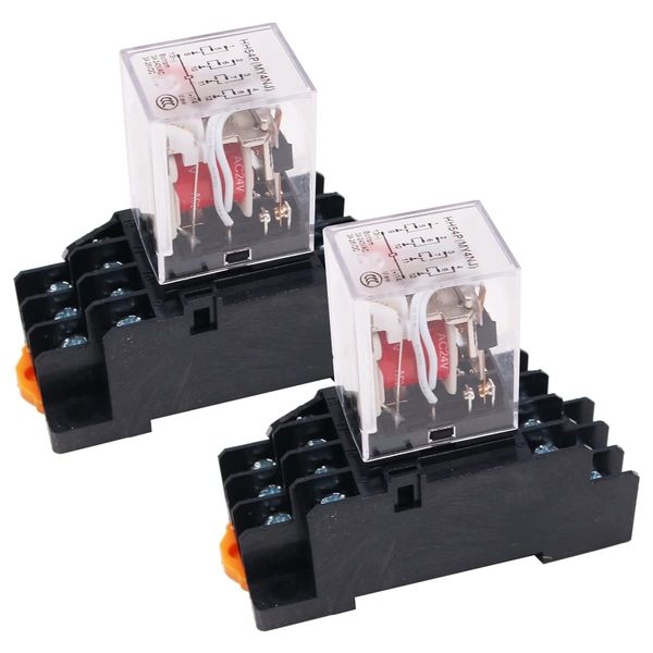 WANGCL 2PCS Mini AC 24V Relay Electromagnetic Switch 8Pin DPDT Relay 2NO+2NC with Socket Base LED Indicator