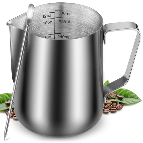 Zulay Kitchen 12oz Stainless Steel Milk Frothing Pitcher - Milk Frother Cup - Easy-to-Clean Espresso Accessories - Easy-to-Read Creamer Measurements - Foam Making for Coffee & Matcha