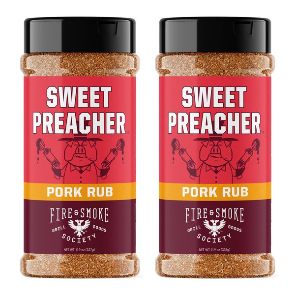 Fire & Smoke Society Sweet Preacher BBQ Pork Rub Seasoning for Smoking and Grilling Meat, Pulled Pork Ribs Chops, Poultry, Chicken, Beef, Dry Rubs and Spices, Brown Sugar, Red Spices & Herbs, 2-Pack