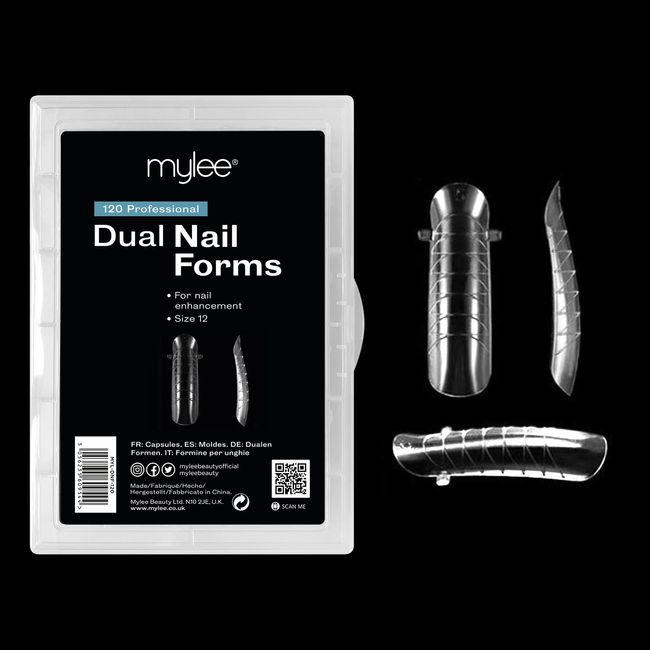 Mylee Dual Nail Forms - 12 Sizes to choose from - Reusable, 120 nail forms for multiple applications - Acrylic Nail Molds, For Polymer Gel Nail Extension