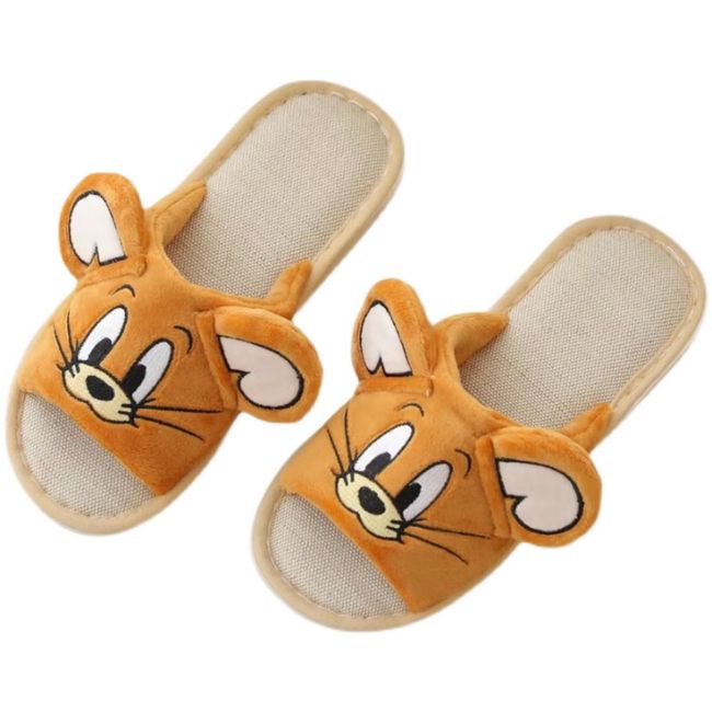 MayHom Tom and Jerry Slippers, Indoor Summer Room Shoes, Easy to Wear, Cool, Breathable, Anti-Slip, No Stuffy, Open Front, Cute, Characters, Stylish, 8.7 - 9.4 inches (22 - 24 cm), beige